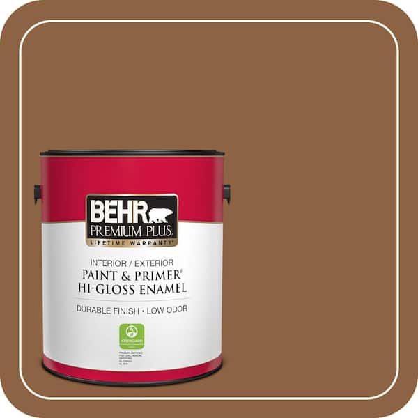 BEHR PREMIUM PLUS 1 gal. #260F-7 Caramel Latte Hi-Gloss Enamel Interior/Exterior Paint & Primer