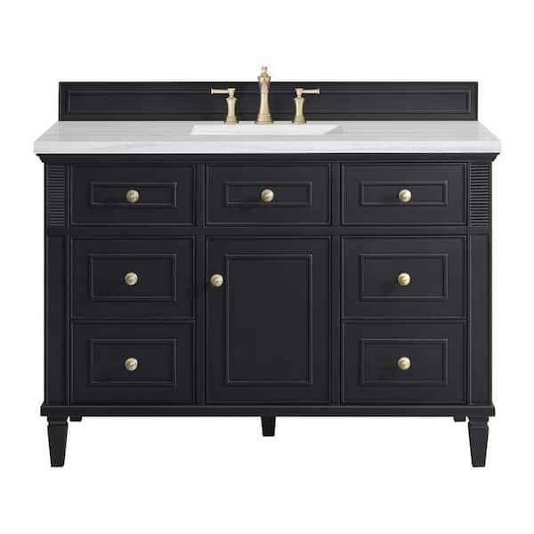 James Martin Vanities Lorelai 48.0 in. W. x 23.5 in. D x 34.06 in. H Single Bathroom Vanity in Black Onyx with Arctic Fall Solid Surface Top