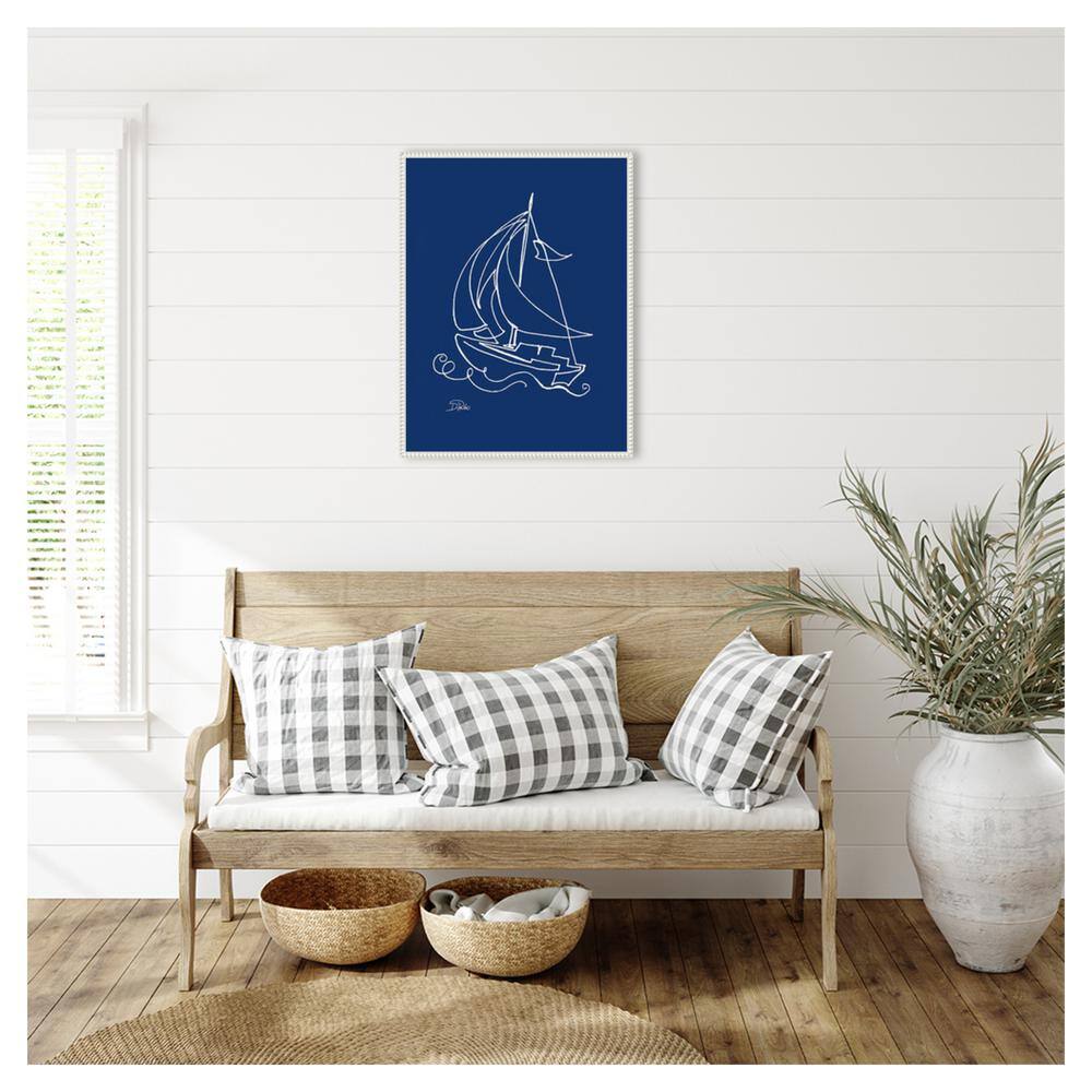 Blue Nautical Sailboat Canvas Print with Beaded Frame