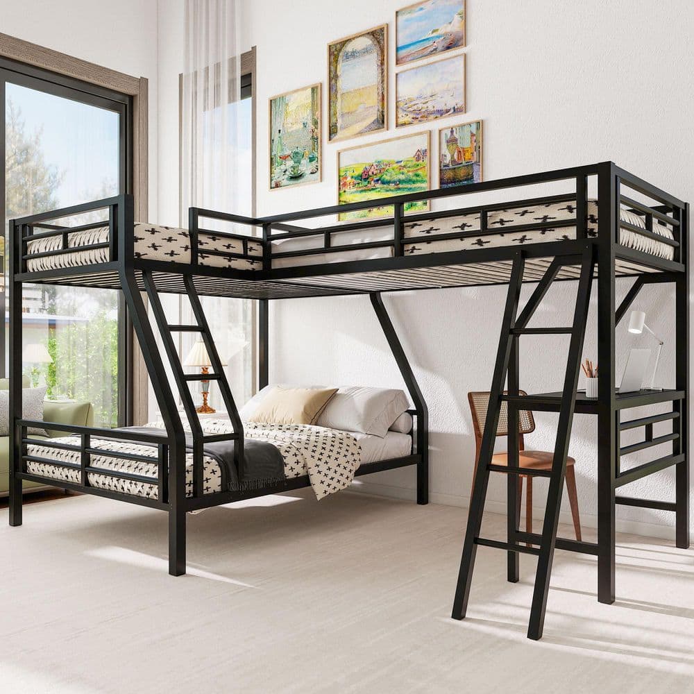 Harper & Bright Designs Black Twin Over Full Bunk Bed with Twin Size ...
