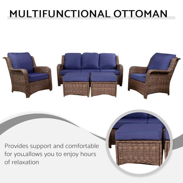 オットマン 5-Piece Wicker Outdoor Sectional Set, Patio Rattan Conversation
