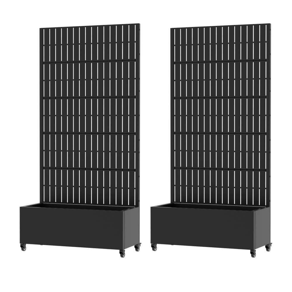 72 in. H x 35 in. W Black Outdoor Galvanized Steel Privacy Screen Planter Box Trellis with Detachable Wheels (2-Pack) price history on PriceWatchPro