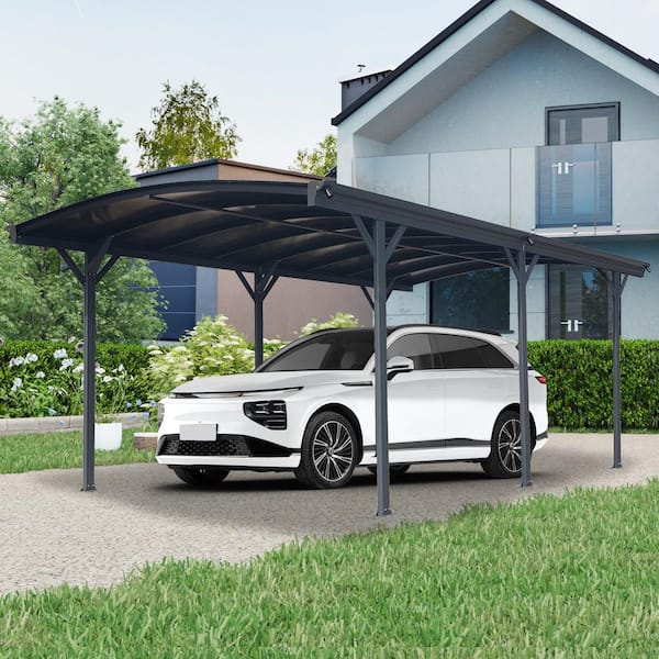 Outdoor Carport, 10 ft. x 19 ft. x 7 ft. Arch Carport Aluminum Metal Frame and Polycarbonate Panels Car Port