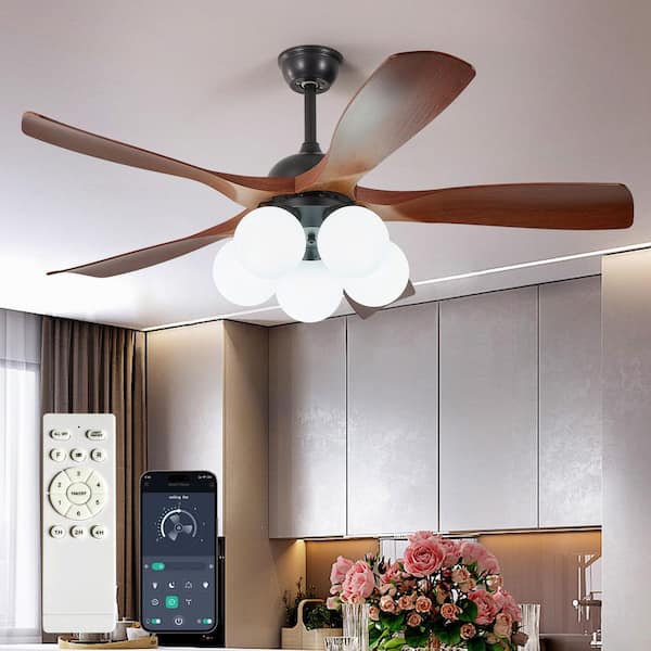 42 in. 6-Light Indoor Black Ceiling Fan with Remote, Smart Integrated LED Retractable Ceiling Fan for Living Room