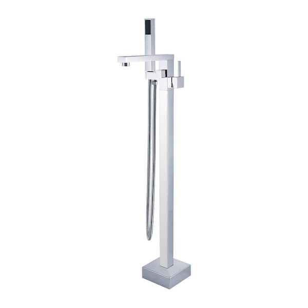 Maincraft Single-Handle High Flow Floor Mount Freestanding Tub Faucet with Hand Shower in Chrome