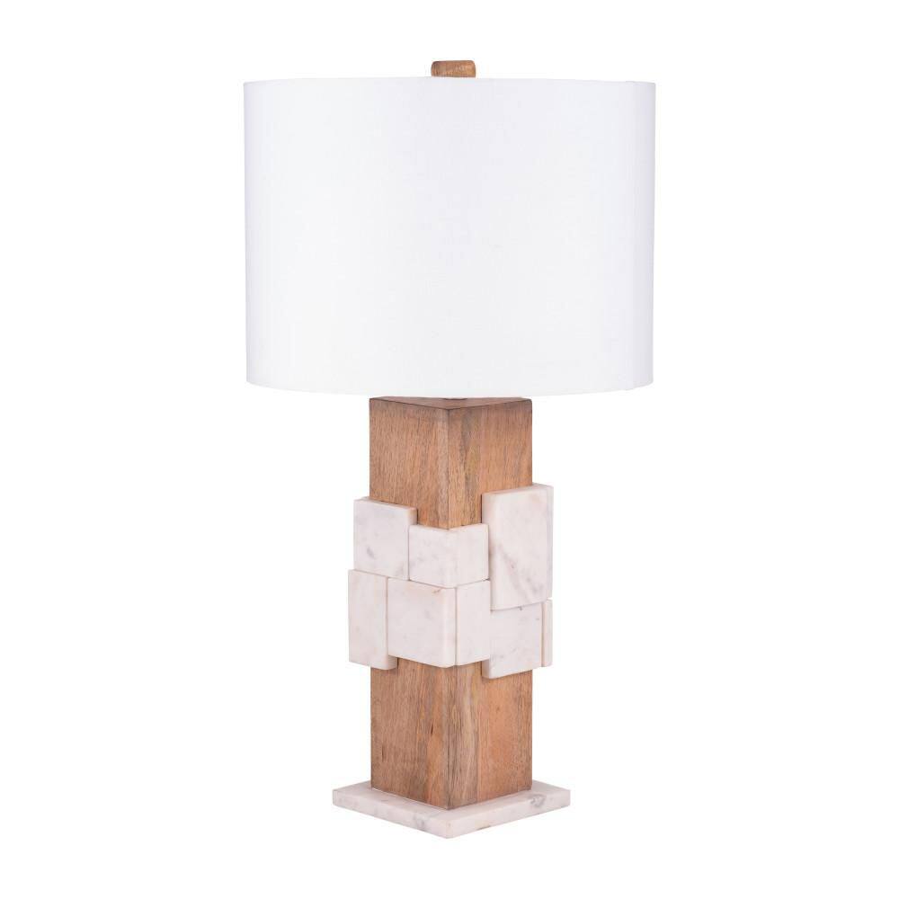 White Marble 18" Table Lamp with White Shade