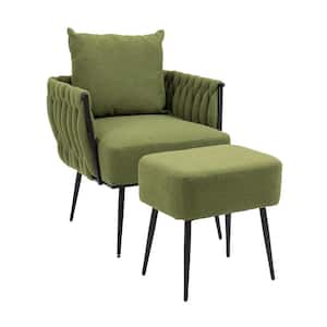 Green Linen Accent Chair with Ottoman for Living Room Bedroom