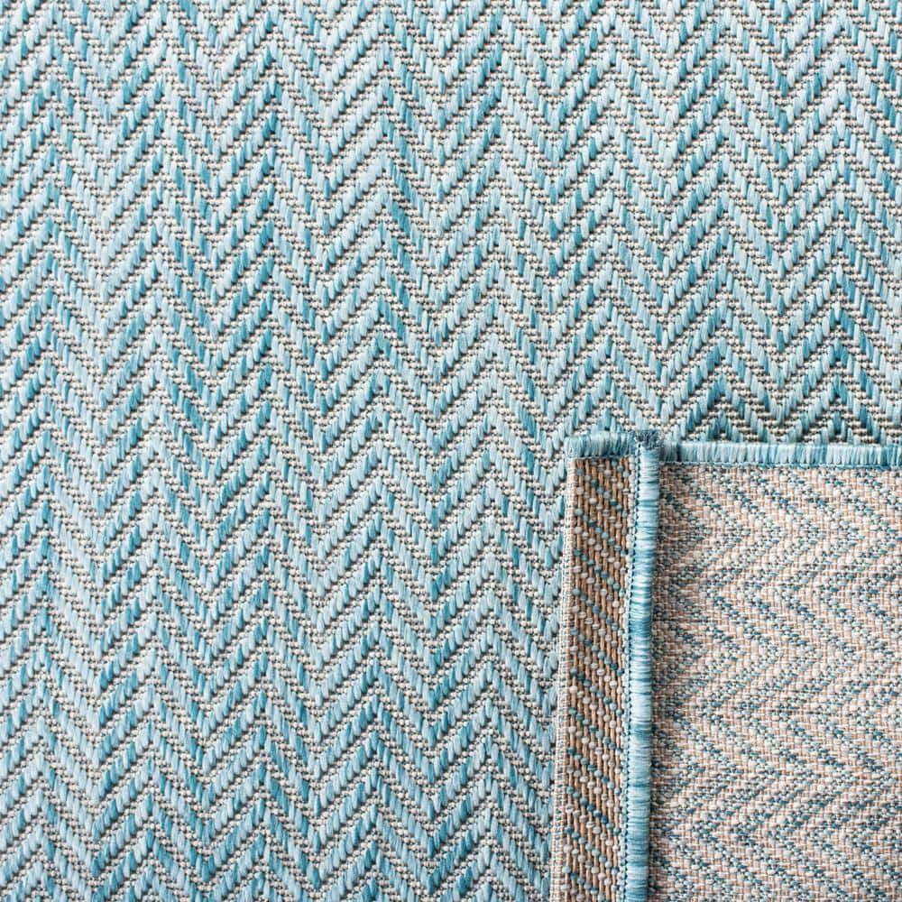 Aqua and Grey Synthetic 27'' Easy-Care Indoor/Outdoor Runner Rug