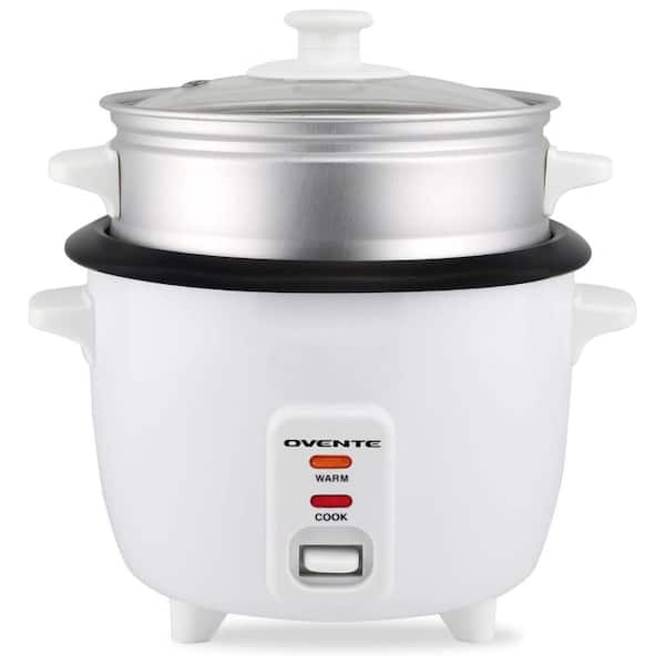 OVENTE White 10 Cups Electric Rice Cooker with Food Steamer Basket Automatic Keep Warm Function also for Grains Soups and Stews