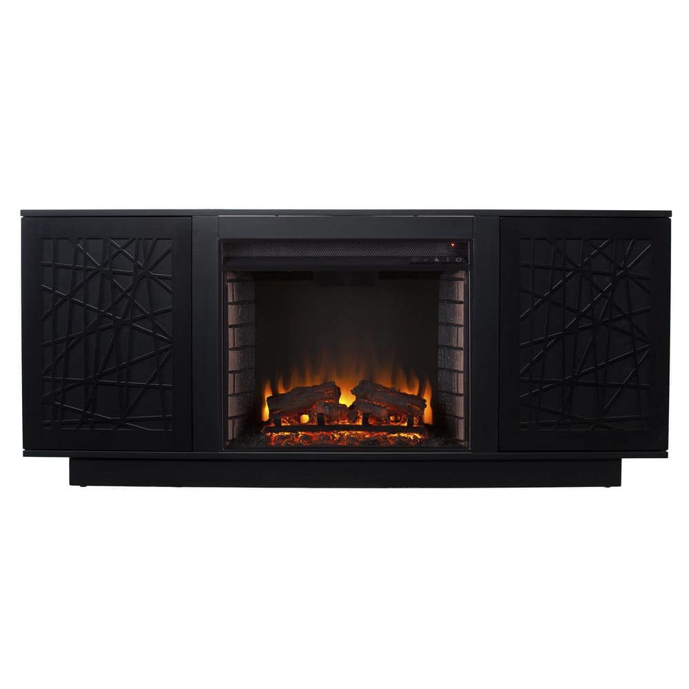 SEI FURNITURE Delgrave Electric Media Fireplace with Storage in Black HD322476 The Home Depot