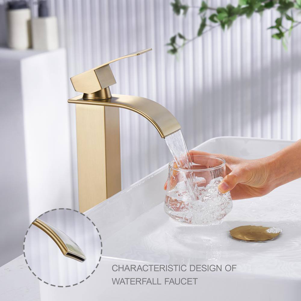 Brushed Gold Stainless Steel Single Handle Vessel Sink Faucet