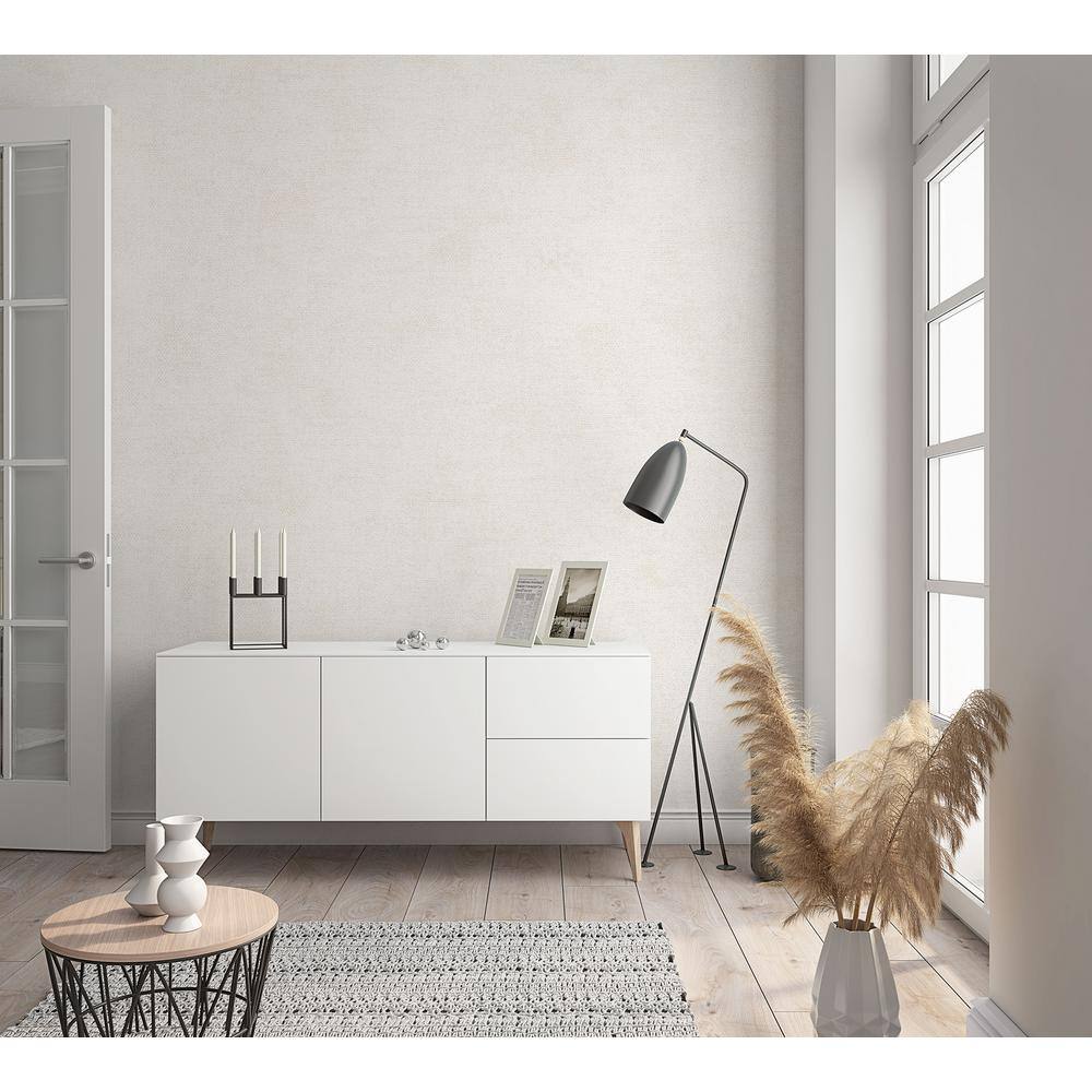 Cream Solid Vinyl Non-Pasted Removable Wallpaper Roll
