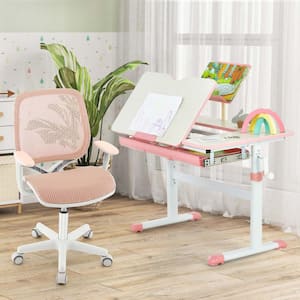 Pink Kids Desk Armchair Swivel Mesh Children Computer Chair with Adjustable Height