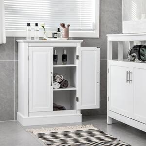 24 in. W x 12.5 in. D x 32 in. H White Freestanding 2-Door Bathroom Floor Linen Cabinet with Adjustable Shelf