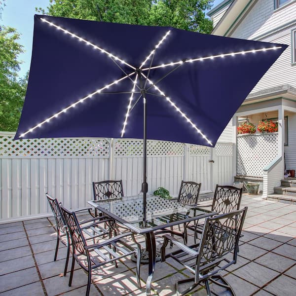 JOYESERY 10 ft. x 7 ft. Solar Lights Aluminum Frame Rectangle Market  Umbrellas in Royal Blue J-XX-RLED21NY-H - The Home Depot