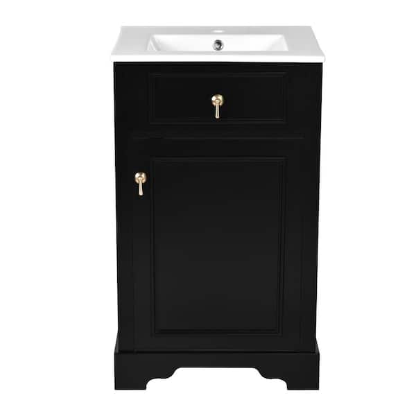 Boosicavelly 20 in. W x 18 in. D x 34 in. H Single Sink Freestanding Bath Vanity in Black with White Ceramic Top