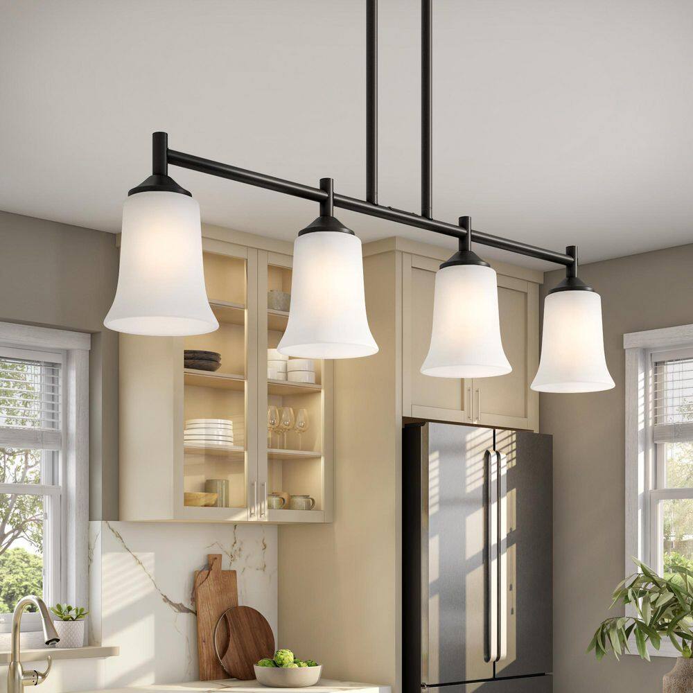 Bronson Matte Black Flared Frosted Glass 34" Island Light