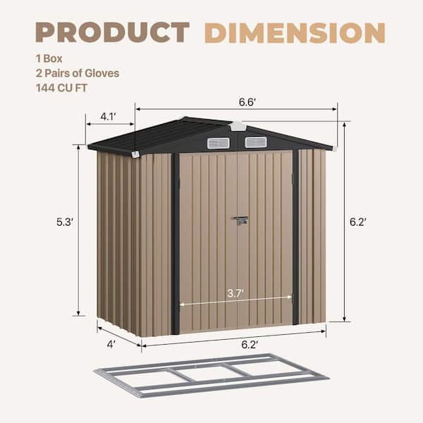 【C.F.S Complete floor specification】【同人】 Sizzim 6 ft. W x 4 ft. D Storage Metal Shed with Metal Floor Base