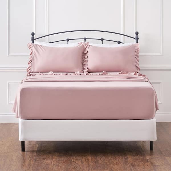 4-Piece Ruffle Chic Mauve Microfiber Bedsheets Set Full