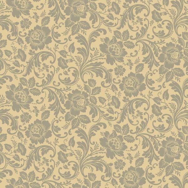 The Wallpaper Company 56 sq. ft. Grey And Beige Floral Fantasy Wallpaper