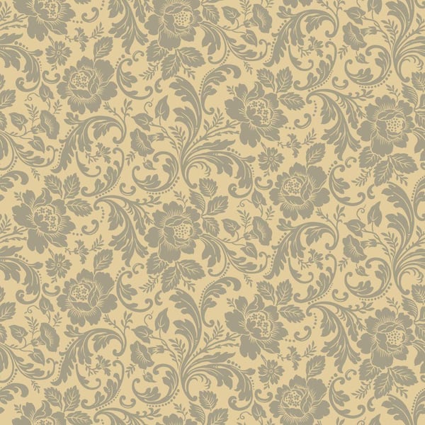 The Wallpaper Company 8 in. x 10 in. Grey and Beige Floral Fantasy Wallpaper Sample