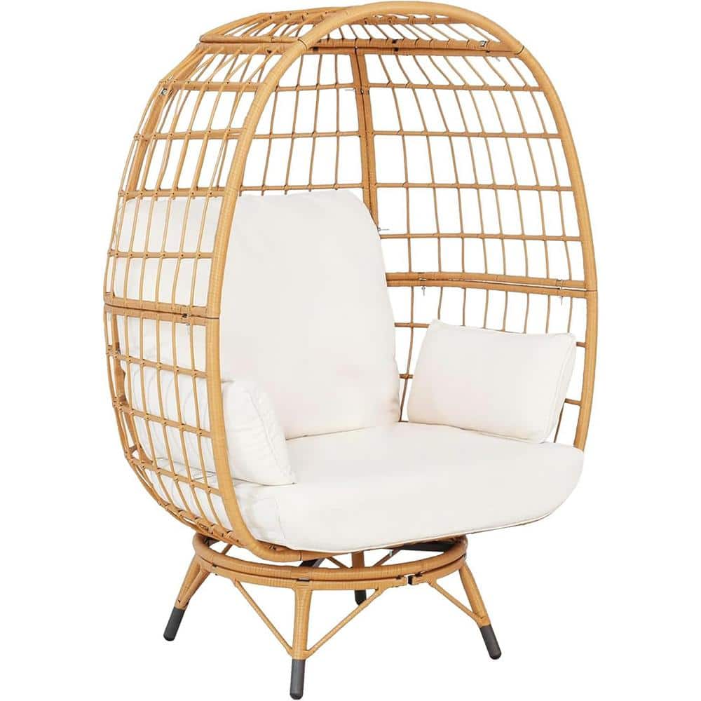 Wicker Outdoor Lounge Chair Patio Egg Chair Oversized Basket Chair with Bei