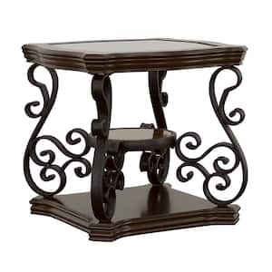 Laney 24.5 in. Deep Merlot Square Glass Top End Table with 1 Shelf
