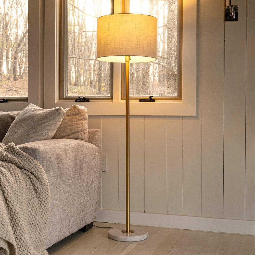 Jonathan Y 65" Adjustable Brass Gold and White Arc Floor Lamp