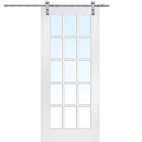 MMI DOOR 36 in. x 84 in. 15 Lite True Divided Primed MDF Sliding Barn Door with Hardware Kit