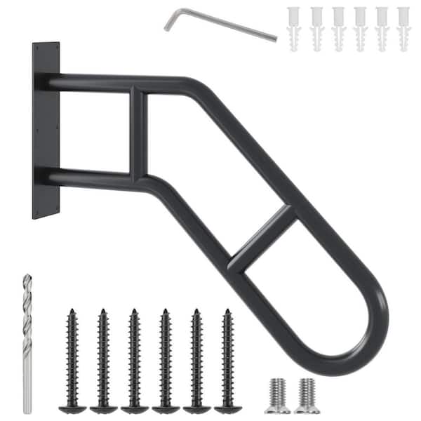 Wall Mount 20 in. H x 24 in. W Black Steel Stair Railing Kit 1-3 Steps U-Shaped