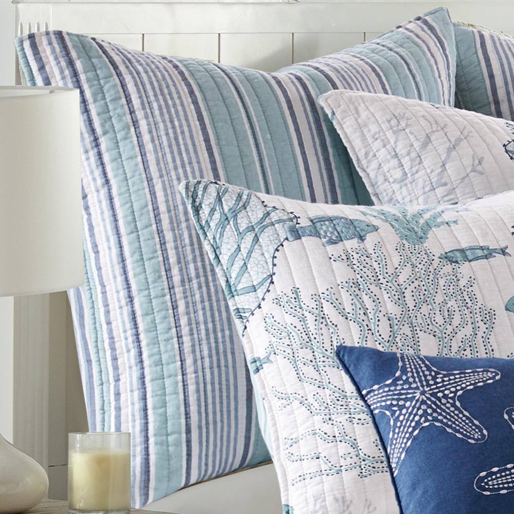 Lacey Sea Blue and White Cotton Euro Sham Set