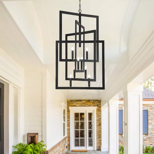 16.54 in. 8-Light Black Chandelier with Rotation Frame for Foyer, Entryway, Dining Room