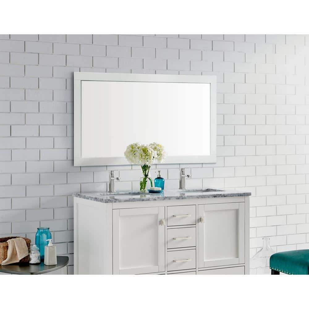 Aberdeen 48" White Wood Rectangular Bathroom Vanity Mirror