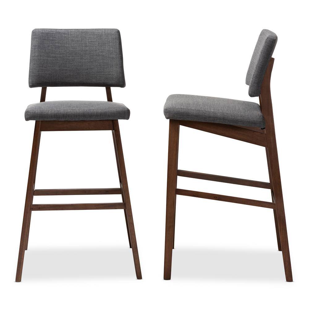Colton Mid-Century Dark Gray and Walnut Wood Bar Stool Set