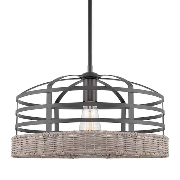 Kira Home Thatcher 60-Watt 1-Light Black Farmhouse Pendant Light, No Bulb Included
