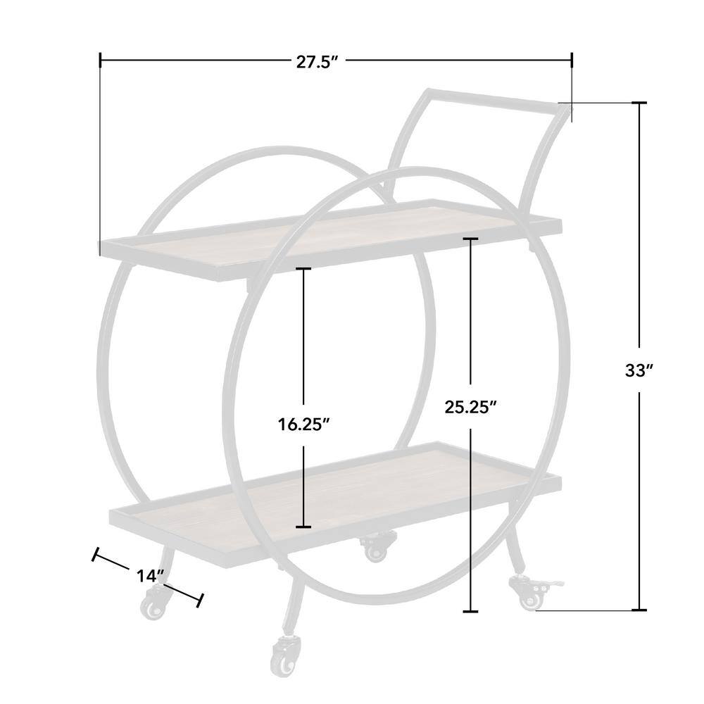 Odessa Black and Brown Round Metal Bar Cart with Storage