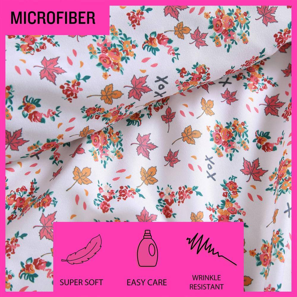 Fall Foliage Pink Twin Microfiber Sheet Set with Pillowcase