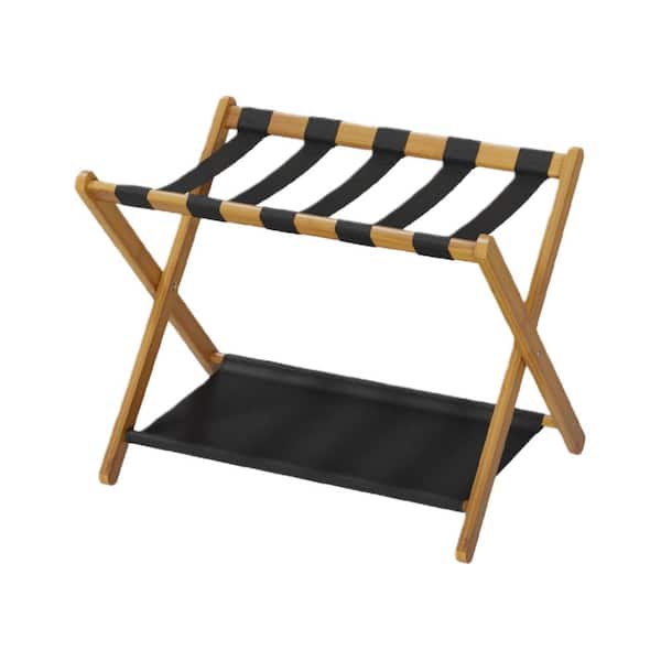 1 Pack Brown Walnut Bamboo Luggage Rack with Storage Shelf for Hotel Guest Room, Suitcase Stand Holds up to 131 lb.