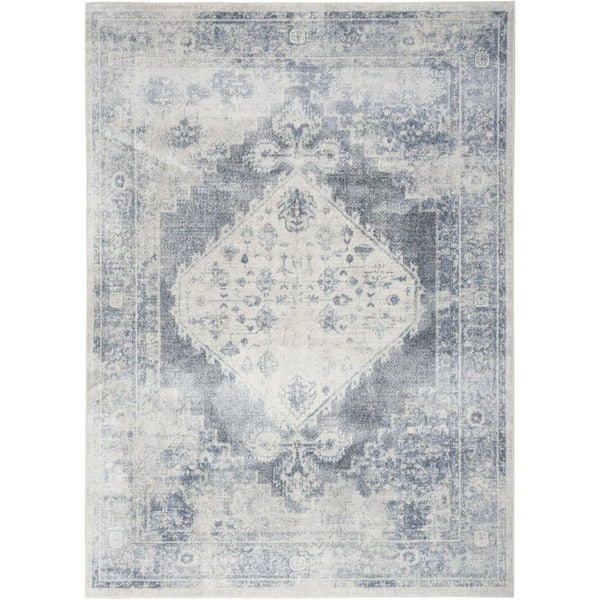 HomeRoots Blue 7 ft. x 9 ft. Oriental Power Loom Distressed Washable Area Rug