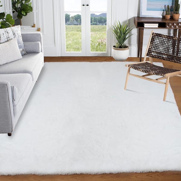 White 5 ft. x 8 ft Fluffy Fuzzy Faux Fur Rug Plush Soft Furry Rug Area Rug