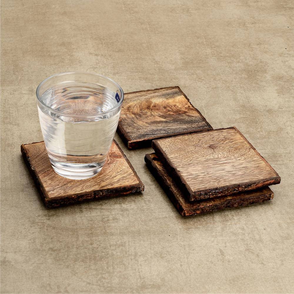 Rustic Square Natural Wood Coaster Set, 4 Pieces