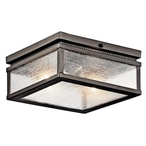 Manningham 2-Light Olde Bronze Outdoor Porch Ceiling Flush Mount Light with Clear Seedy Glass (1-Pack)
