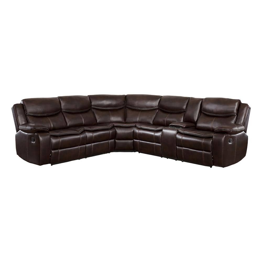 Austin 118 in. Straight Arm 3-piece Faux Leather Reclining Sectional Sofa i