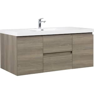 60 in. W Single Sink Floating Bath Vanity in Ash Grey with White Resin Top and Soft Close Drawers