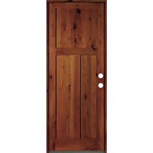 36 in. x 96 in. Knotty Alder 3-Panel Left-Hand/Inswing Red Chestnut Stain Wood Prehung Front Door