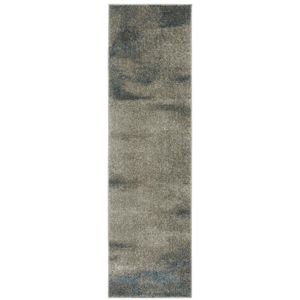 AVERLEY HOME Apex Beige/Blue 2 ft. x 8 ft. Distressed Ombre Abstract Polyester Indoor Runner Area Rug