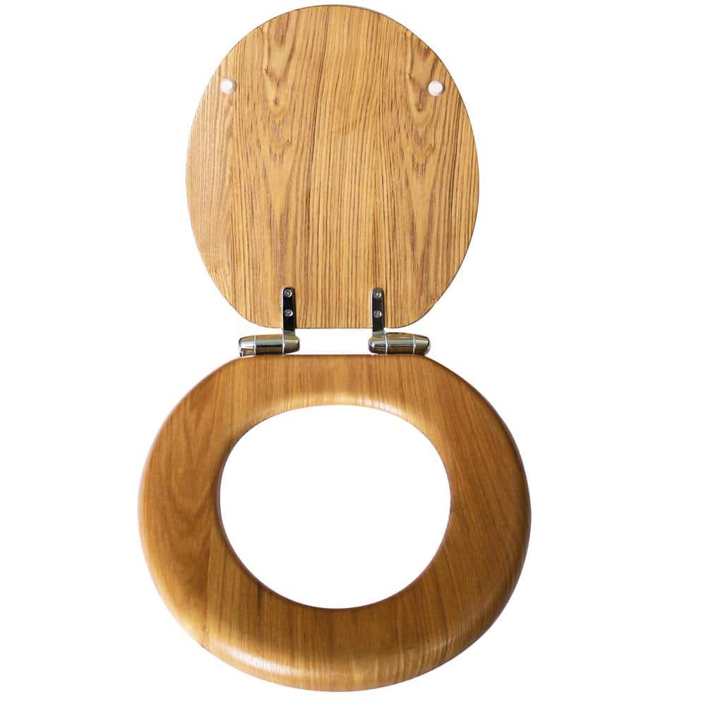 Honey Oak Elongated Soft Close Wood Toilet Seat