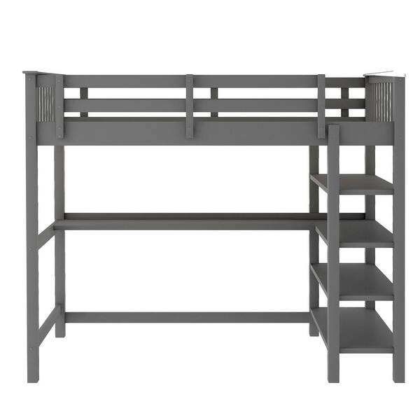 Gojane Gray Twin Size Loft Bed With Storage Shelves And Under Bed Desk Smlwyaae1 The Home Depot