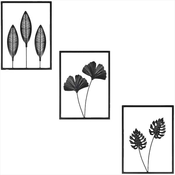 3D Black Wall Art with Light Strips, 3-Piece Modern Room Farmhouse Wall Decor for Living Room and Bedroom