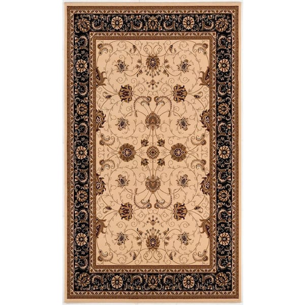 Majestic Traditional Cream Black 2 ft. 3 in. x 4 ft. Doormat Area Rug Entrance Floor Mat